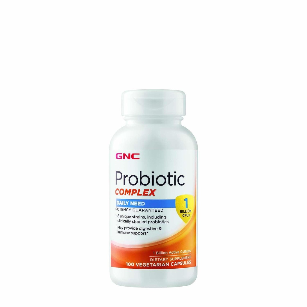 GNC Probiotisk Complex daglige behov supplement, giver fordøjelses- og immunstøtte, 1 Millioner CFU 'er, 100 Vegetariske kapsler, 100 Servere