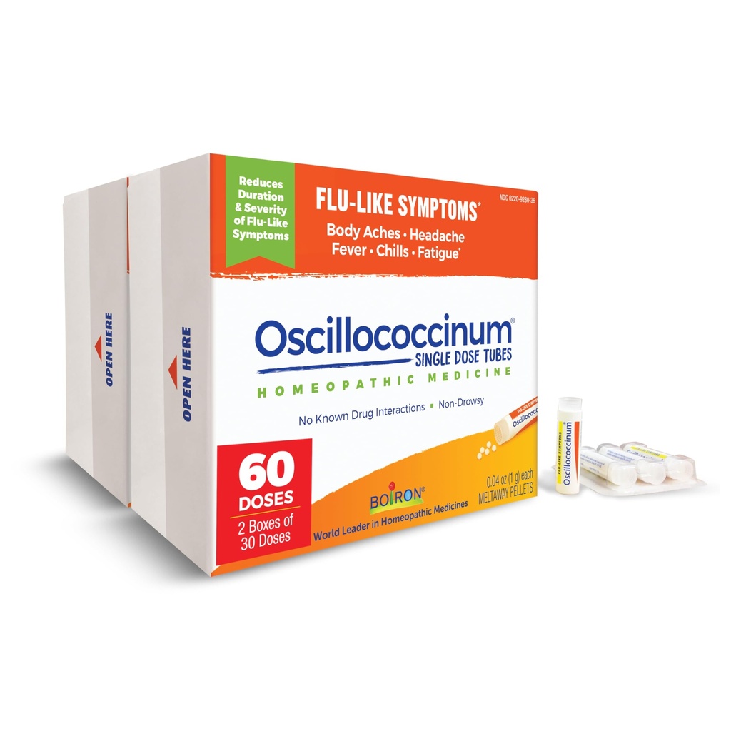 Boiron Oscillococcinum til lindring fra Flu- Like Symptomer på Body Aches, Hovedpine, Feber, Kulderystelser og Træthed - 60 doser (pakke med 2)