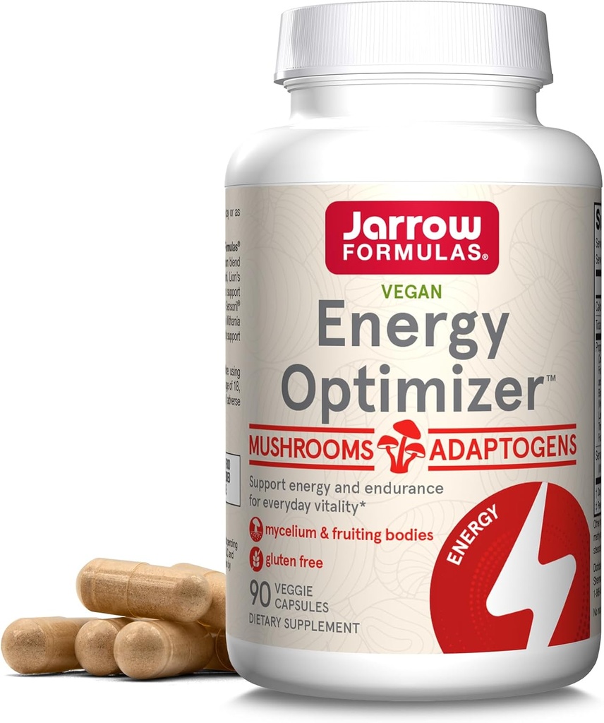 Jarrow Formulas Energy Optimizer med Cordyceps, Reishi, Lion 's Mane, Shiitake, King Trumpet, og Tyrkiet Tail svampe, Kosttilskud med Ashwagandha, 90 Veggie kapsler, 30 dages forsyning