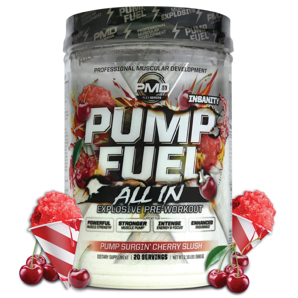 PMD Sports pumpe brændstof Alt i usikkerhed, Ultimate Pre Workout Powder & Muscle Pump, Maksimal Styrke Energi, Fokus, Endurance & Recovery, Creatin & Beta Alanine, Pump Surgin 'Cherry Slush, 20 Servere