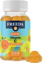 FREEDA-vitamin C Kids Vitamin C Gummies - Kids Sugar Free VIT C Gummy Chewable for adult, Teens & Children - Certificeret Kosher, Lækker Orange Flavor, Zero Sugar immunsupport Support Supplement (60 Ct)