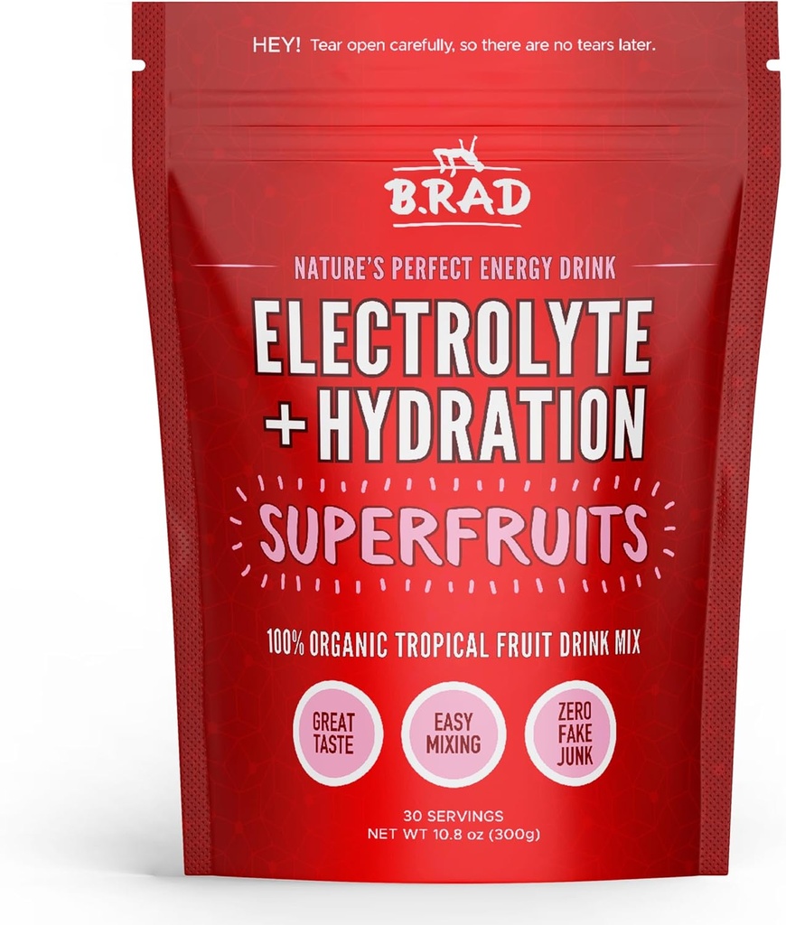 B.rad Superfruit Hydration & Electrolyte Beverage against 124; Nature 's Perfect Energy Drink against 124; Freeze- Tørret High- Antioxidant Tropical Fruit Powder against 124; 10,8 Ounces, 30 Servering