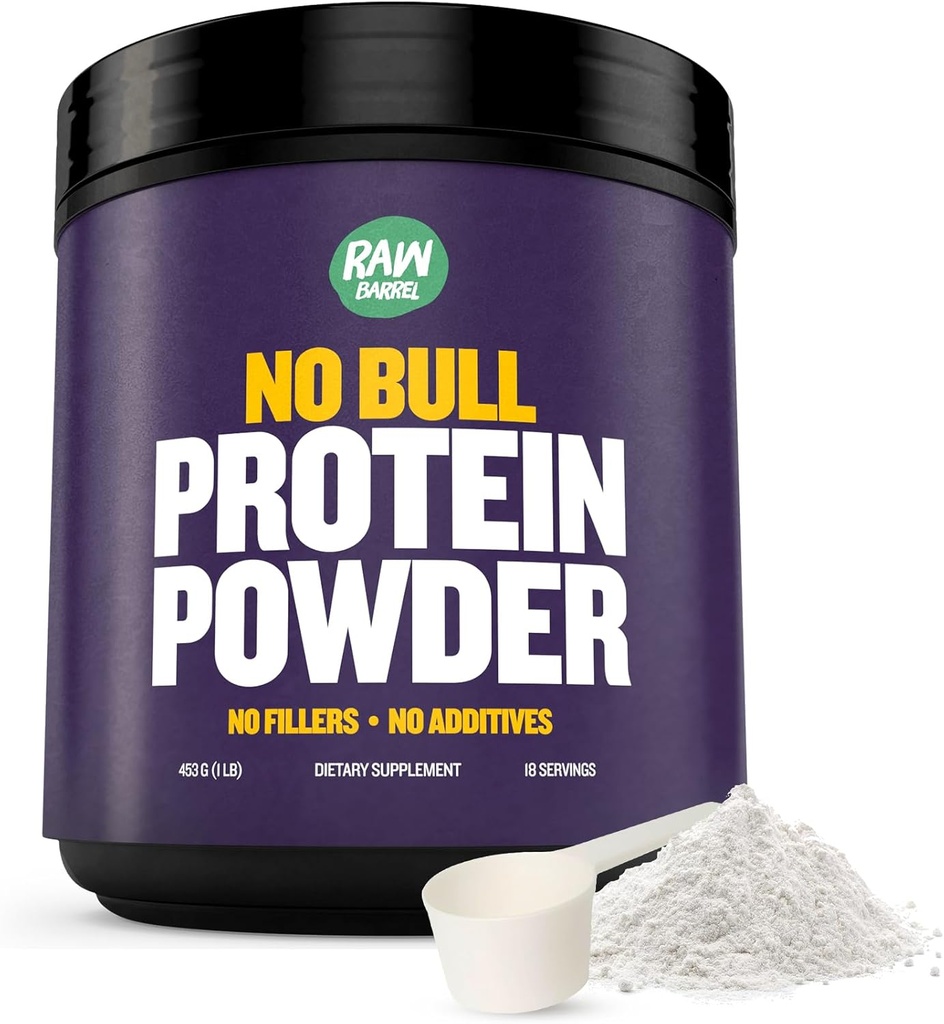1lb No Bull Unflavored Whey Protein Powder, Pure, Instantized Whey Supplement, High Protein, Low Carb, No Fillers, Ingen tilsætningsstoffer, Flavorless