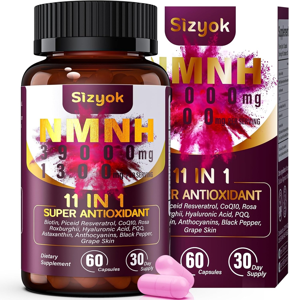 NMNH Supplement (Dihydronicotinamide Mononucleotide) 600mg，NAD Supplement with Resveratrol, CoQ10, Biotin & Hyaluronic Acid | Support Cellular Energy, Metabolism & Skin Wellness, 60 Capsules，Pink