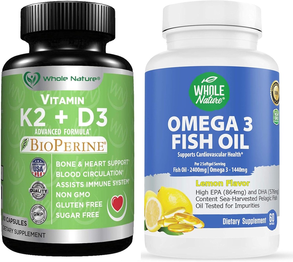 K2 + D3 med Bioperine Plus Calcium Omega 3 Fiskeolie er mest effektive sammen til at understøtte hjerte & ben sundhed, Joints og hjerne