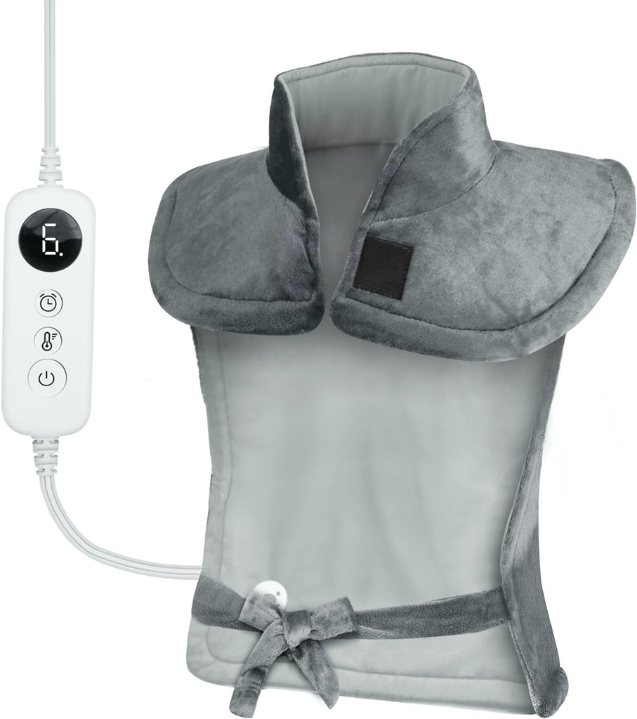 Opvarmning Pad for Ryg Smerte Relief Vægtet Opvarmning Pad for Hals og Skulder Crampe 6 Varmeindstillinger 6 Timere Auto Off Fødselsdagsgaver til kvinder Mænd Mor far ETL Certificeret Gray