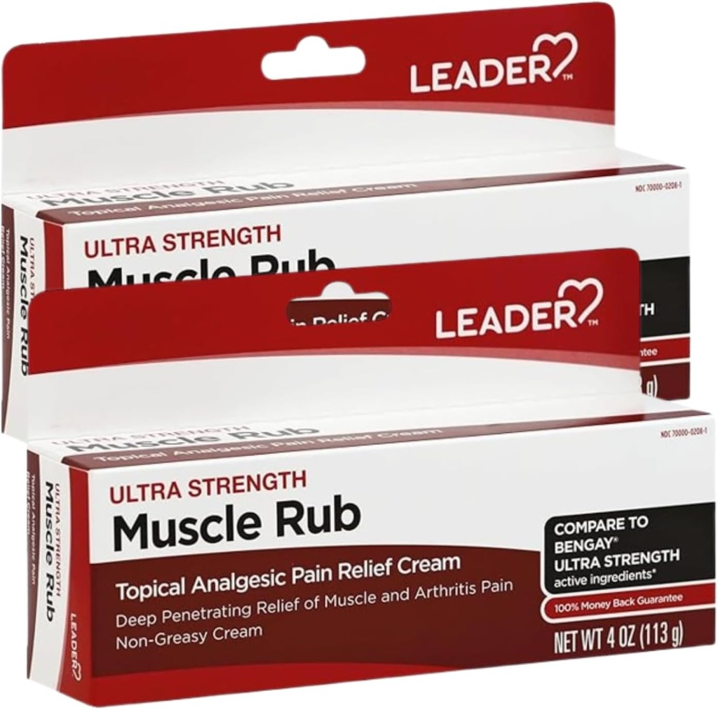 LeaderMuscle Rub - Hurtigvirkende, dyb Penetration Relief for Sore Muskler og Joints, Mindre arthritis og Ryg Smerte Relief, non-Greasy Formel Topical Analygesic, Campher, Menthol & Methyl Salic 2- Pack