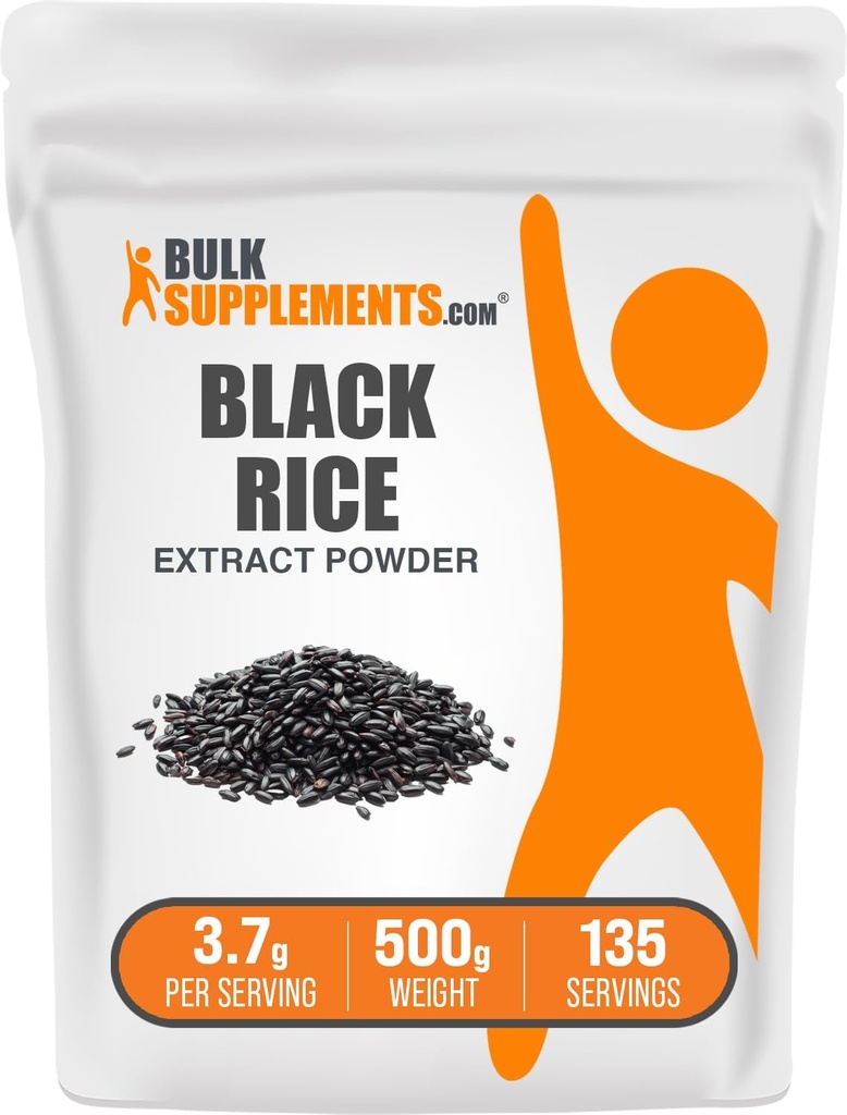 BulkSupplements.com Black Rice Extract Powder - Black Rice Powder, Gluten Free Supplement - Unflavored, 3,7g per Serving, 500g (1.1 lbs) (Pack of 1)