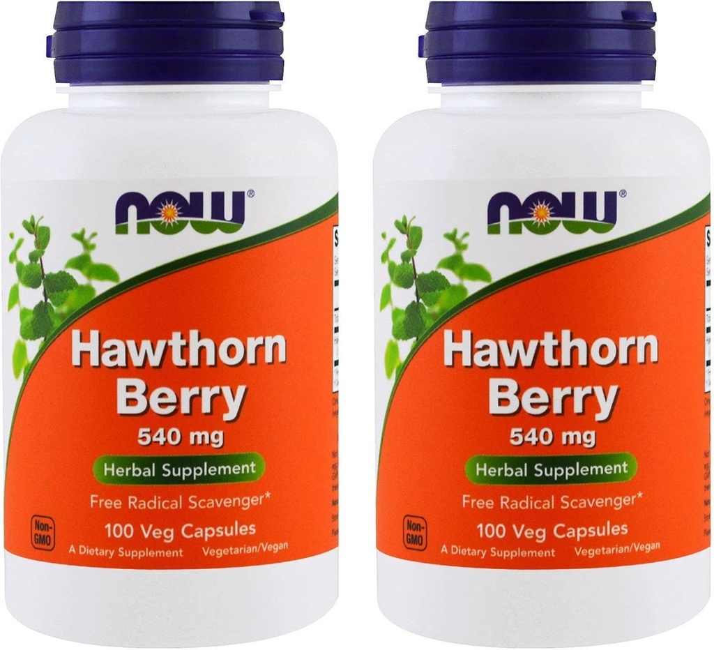 NOW Foods Hawthorn Berry 540 mg, 100 Veg Capsules (Pack of 2)