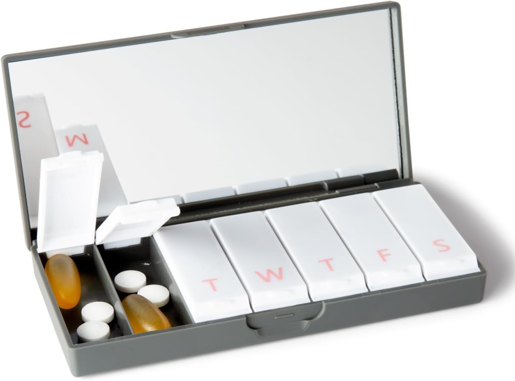 PORT X POLISH Designer Weekly Pill Box Organizer (Single 1X Daily, Charcoal Gray) ttesmå 124; Compact, Stilfuld 7-Day Vitamin Supplement Sag 124; Cute Portable Mini Travel Medicine Carrier ttesmå 124; BPA- Gratis Pillbox Caddy