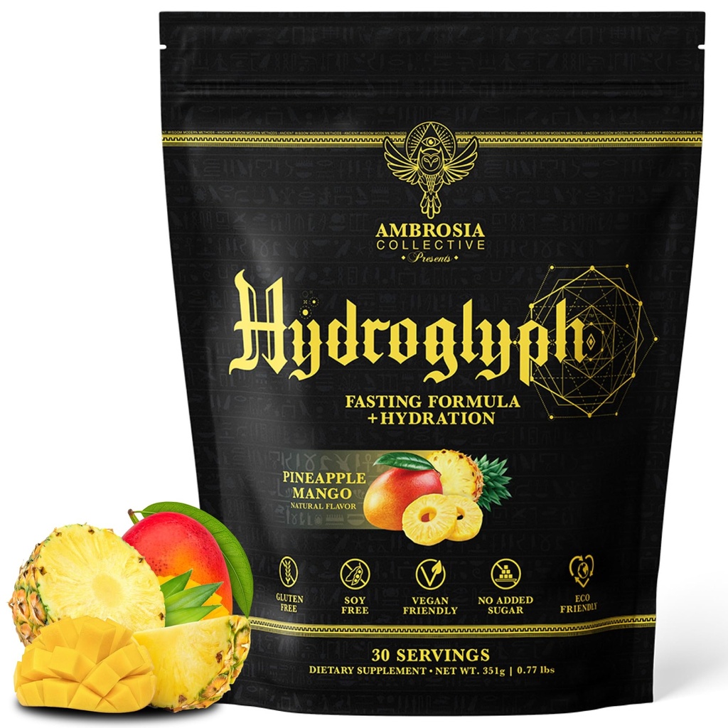 Ambrosia Fasting Electrolytes Powder | EAA Amino Acids, BCAA & HMB | Sugar Free Hydration with Coconut Water | Vegan, Gluten Free | 30 Servings | Pineapple Mango
