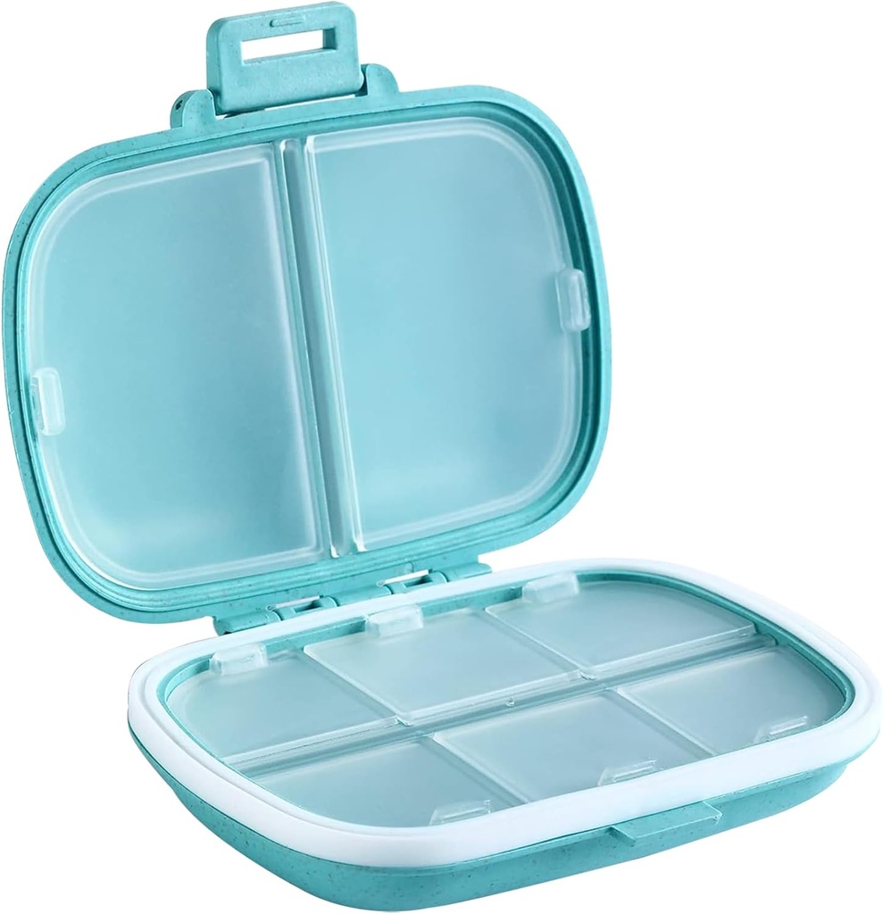 Holii Travel Pill Organizer, 8 afdelinger Bærbar Pill Case, Daily Pill Box til at holde vitaminer, Lille Pill Container til Pocket Purse Medicine Organizer Blåt