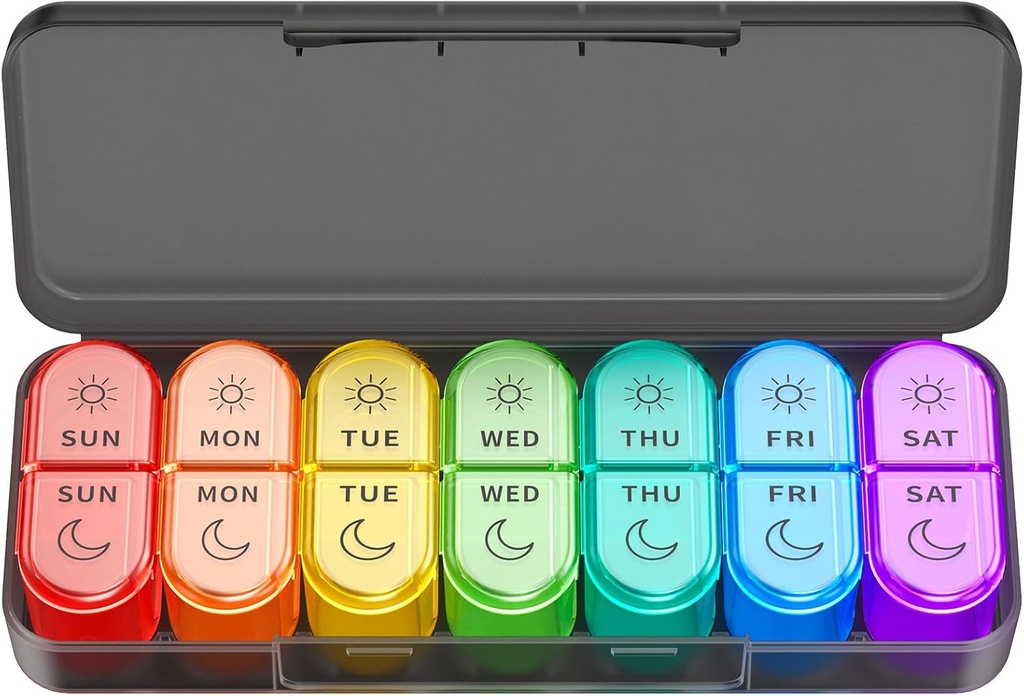 Ugentlig Pill Organizer 2 gange om dagen - AM PM Pill Organizer med 7 Daily Color- Coded små sager, morgen og nat rejse pill sager for vitaminer, medicin, og kosttilskud