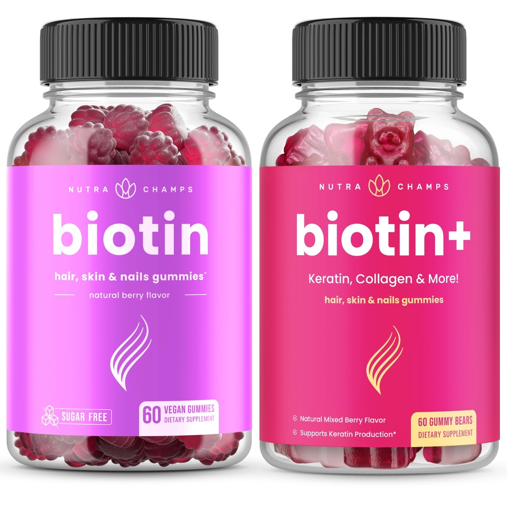 NutraChamps Complete Biotin Bundle til hår, hud og negle. Biotin & Biotin +