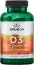 Swanson Vitamin D-3 med kokosolie 60 Gels