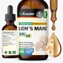 BIO KRAUTER Lions Mane Liquid Extract - Mushroom supplement til hjernestøtte - Vegan Lions Mane supplement - Alkohol & Sukker Free Drops - 2 Fl.Oz.