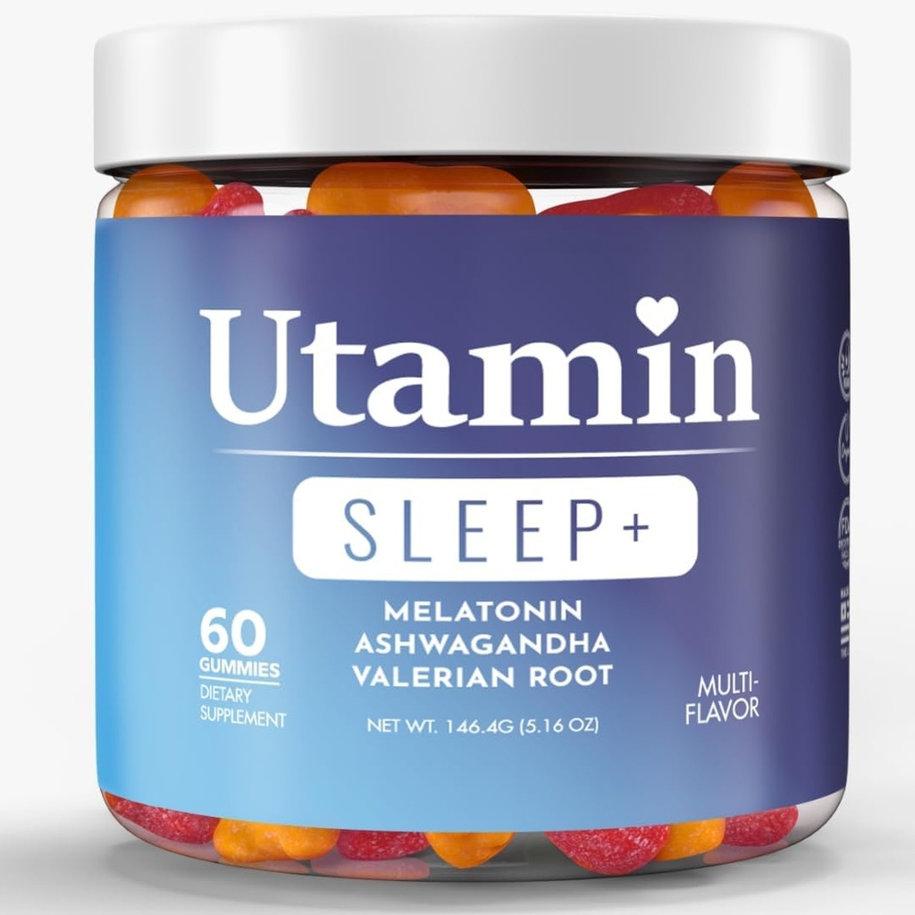 3 i 1 Organic Sleep Gummy- 5 mg Melatonin, 50 mg Valerian Root, 50 mg Ashwagandha- Multi Flavor 60 Greve (pakke med 1).