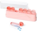 Ugentlig Pill Organizer 1 gang om dagen, KOVIUU Flytbar Pill Box 7 dag, Bærbar rejse Pill Case, Når daglig medicin Container Holder, Uge Pillbox Dispenser for Vitamin Medicin Supplement, Pink