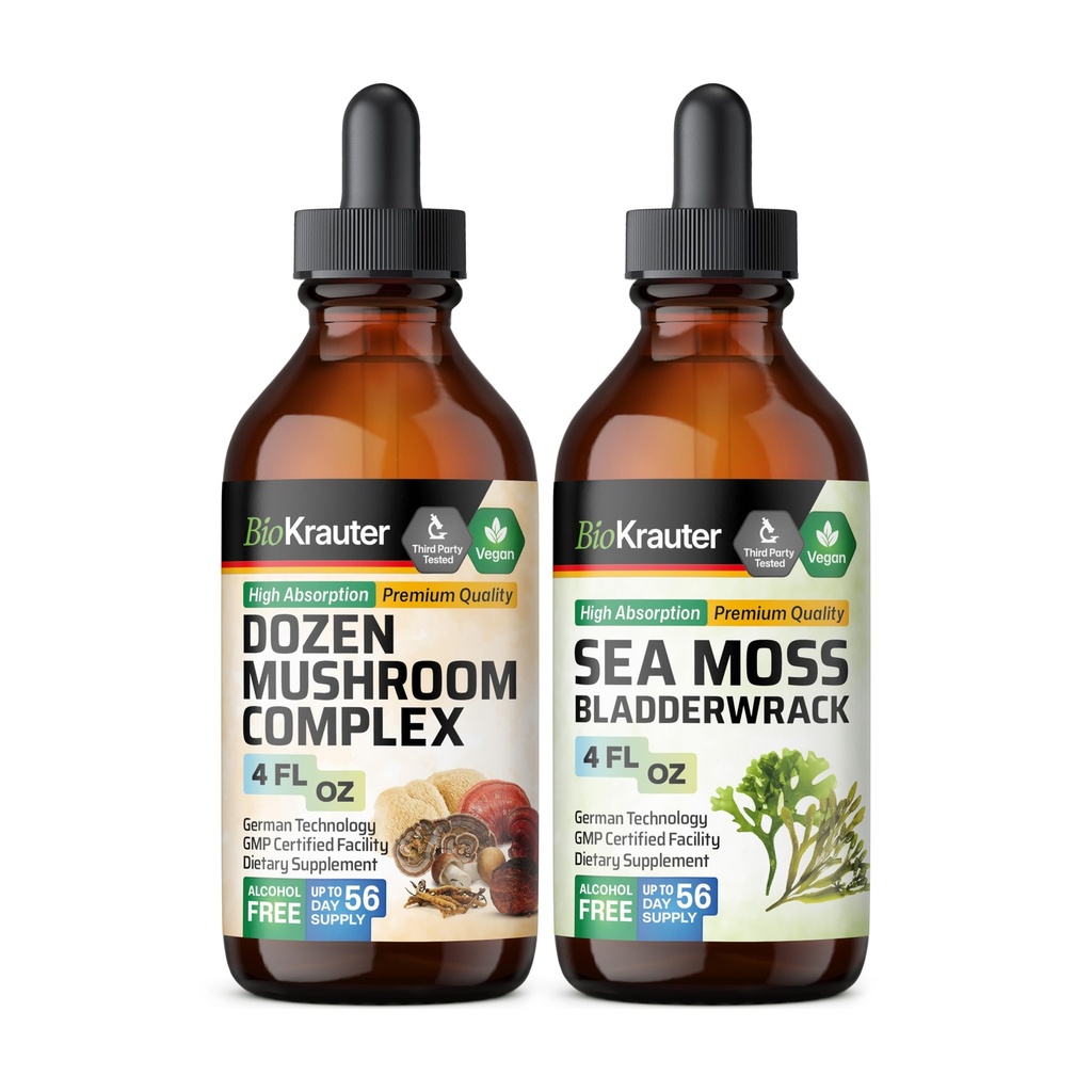 BIO KRAUTER Dozen Mushroom Tinktur 4 Fl. Oz. & Sea Moss Tinktur 4 Fl. Oz.