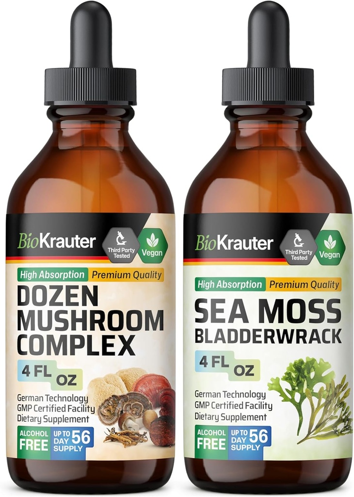 BIO KRAUTER Dozen Mushroom Tinktur 4 Fl. Oz. & Sea Moss Tinktur 4 Fl. Oz.