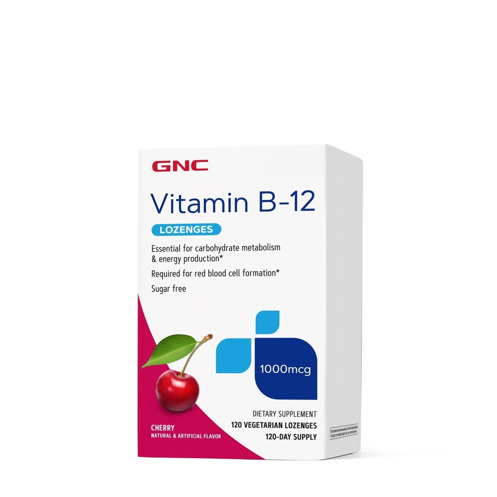 GNC Vitamin B-12 1000mcg, Cherry, Understøtter energiproduktion, 120 Lozenges