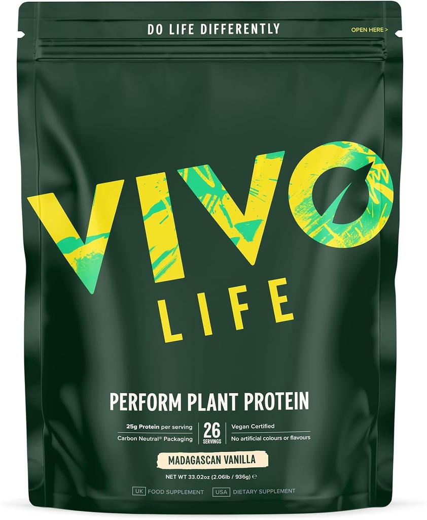 Vivo life Perform Plant Protein Powder - Pea & Hamp Protein Blend med BCAA (34.85 oz, Vanilla)