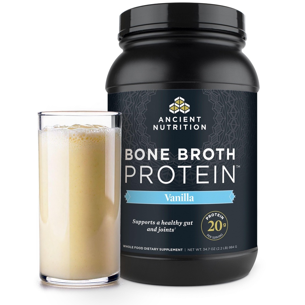 Ancient Nutrition Grass Fed, Bone Broth Protein Powder, 20g Protein, Hydrolyzed Collagen Peptider, Keto & Paleo Friendly, Supports Joint, Gut Health, Vanilla, 40 Servere