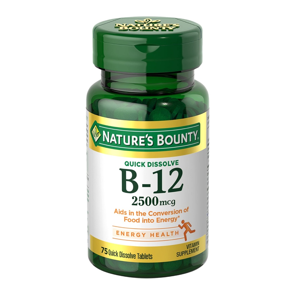 Nature 's Bounty Vitamin B12 2500 mcg, Cellular Energy Support, for Energy Metabolisme, Heart & Nervesystemet Sundhed, 75 Quick Opløs tabletter