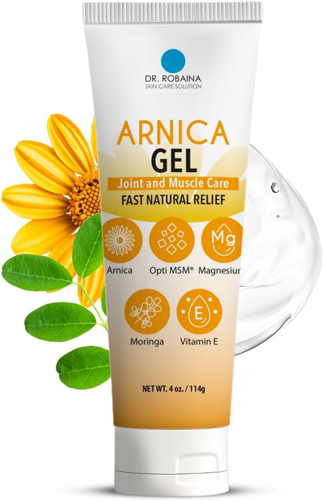 Dr. Robaina Arnica Gel 4 oz - Koncentreret Arnica montana med MSM, Magnesium & Vitamin E Beeg 124; Ikke duftende køleregel til Thin Skin & Bruised Areas