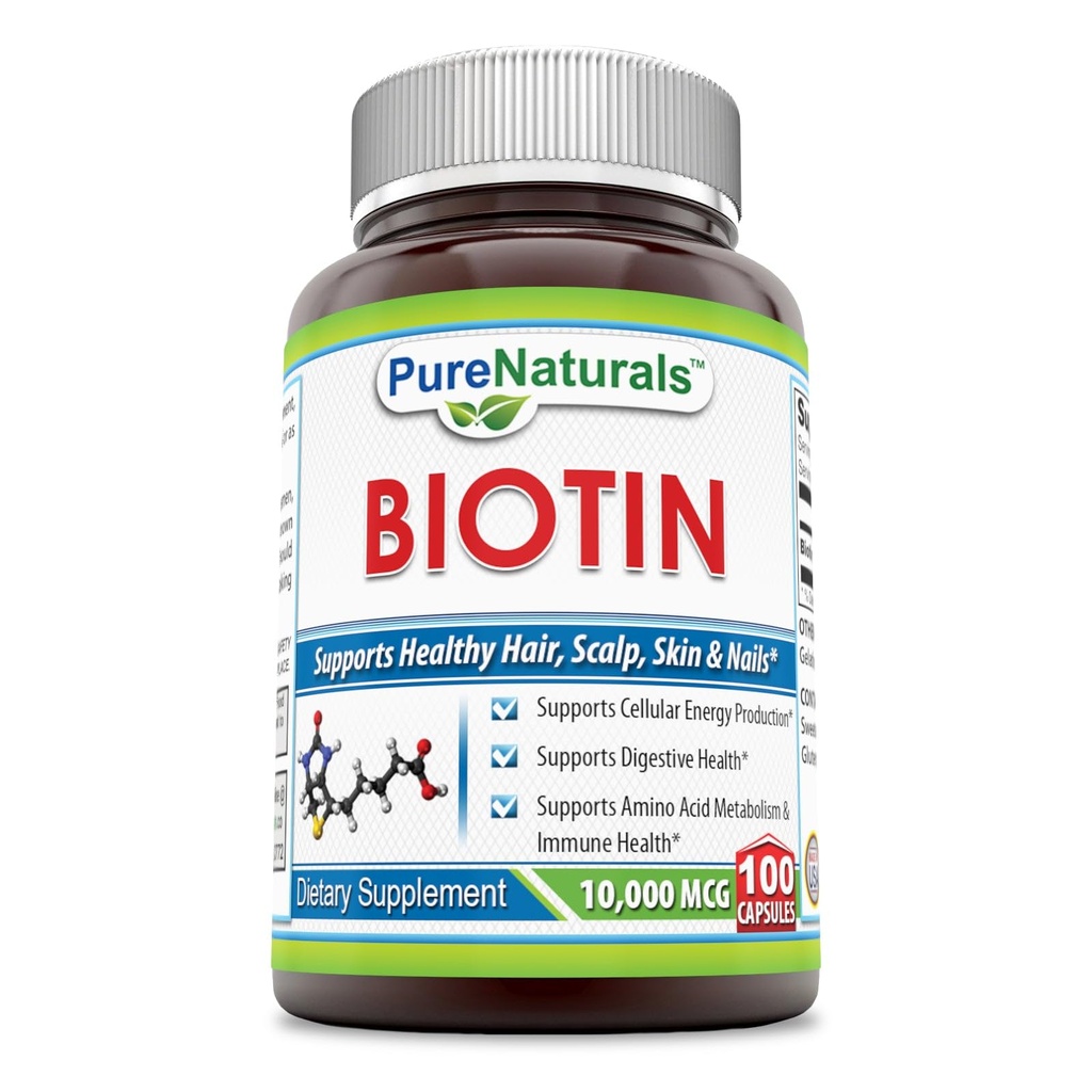 Pure Naturals Biotin 10.000 Mcg, 100 Capsules - Understøtter sund hud & hår - fremmer samlet god sundhed