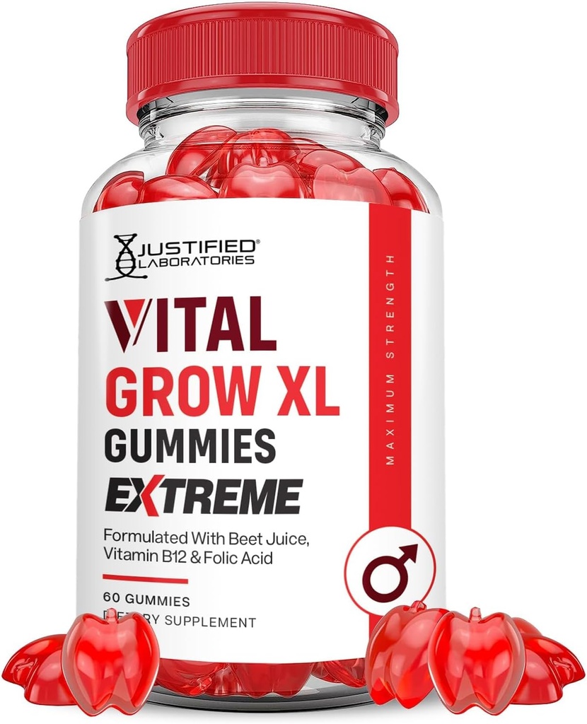 Justified Laboratories Vital Grow XL Extreme 2000MG Performance Gummies Advanced Formulated with ACV Pomegranate Beet Juice Powder B12 Vegan Non GMO 60 Gummys