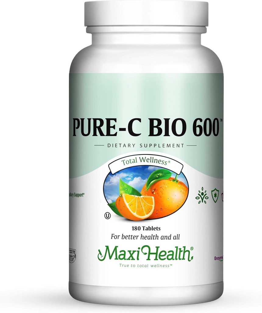 C-vitamin Complex 600 mg tillæg - Anbefalet daglig dosis C-vitamin tabletter med Lemon Bioflavonoider, Calcium & Phosphorus - immunforsvar - Pure- C Bio 600 non-GMO, VIT C Vegan 180 tabletter