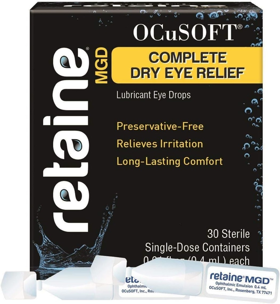 OcusoFT Retaine MGD Complete Dry Eye Relief Smøremiddel Eye Drops Single- Dose Containers, 30 Count (pakke med 2)