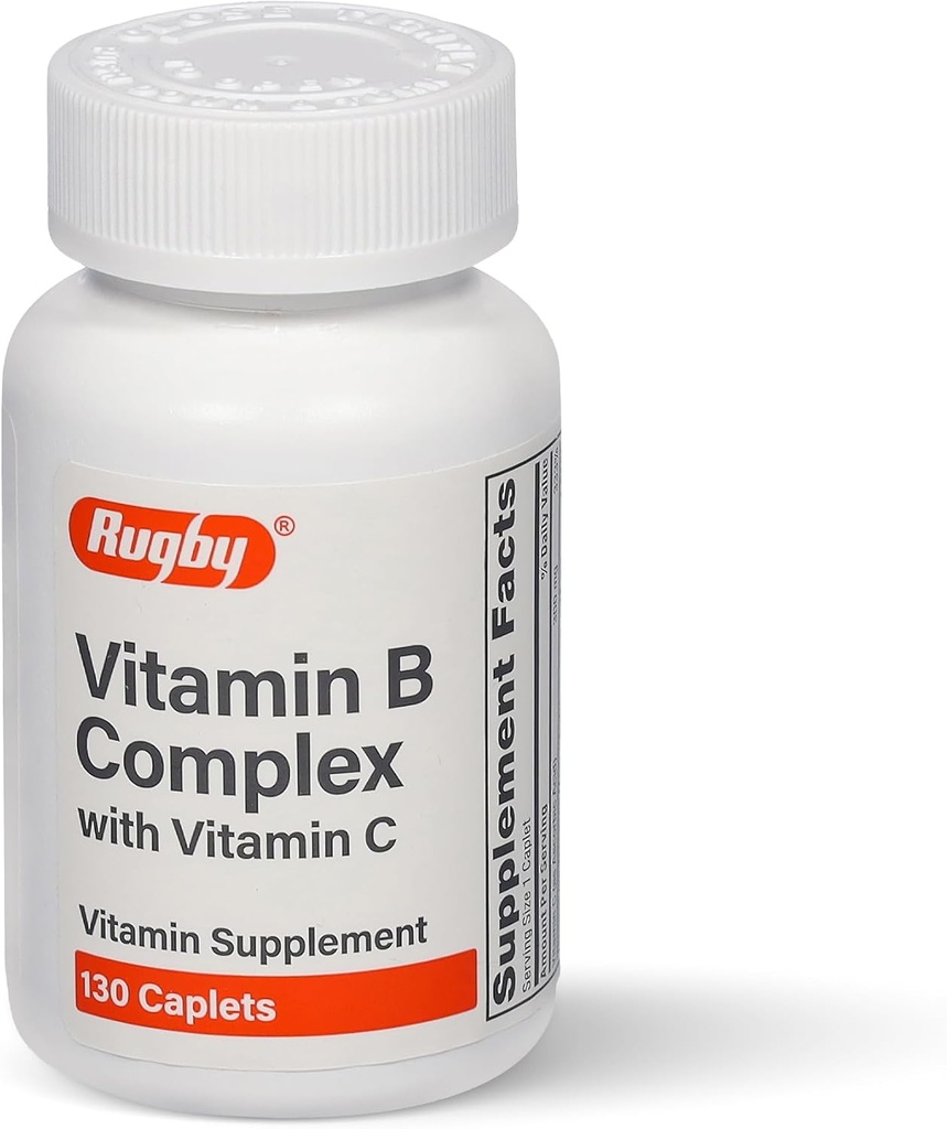 Rugby B-vitamin Kompleks med C-vitamin - Gluten- Free B Complex Vitaminer for energi, Metabolisme, Nerve, og immunforsvar, 130 kapsler
