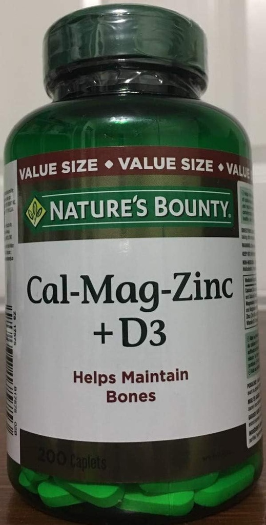 Nature's Bounty Calcium Magnesium Zinc with Vitamin D3, 200 Caplets (Packaging May Vary)