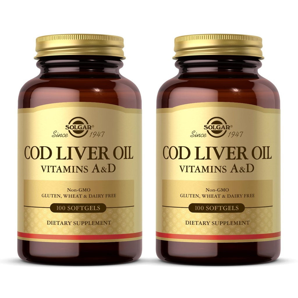 Solgar Cod Lever Oil - 100 Softgels - Giver vitaminer A & D - Non-GMO, Gluten Free - 100 Servere