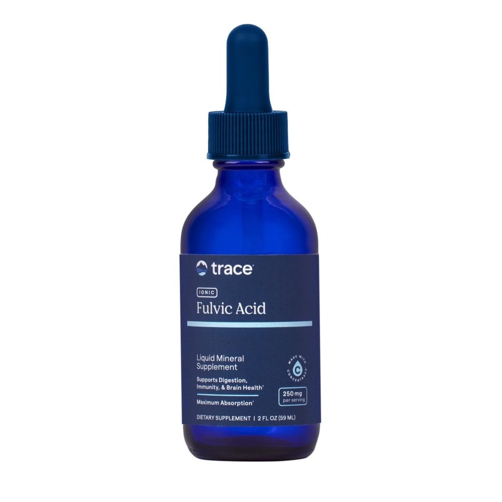 Trace Minerals Ionic Fulvic Acid 250 mg - Essential Mineral supplement til støtte Hydration & Energy Production - Aids Muscle Endurance - Flydende supplement til sund fordøjelse - 2 fl oz (59 Servere)