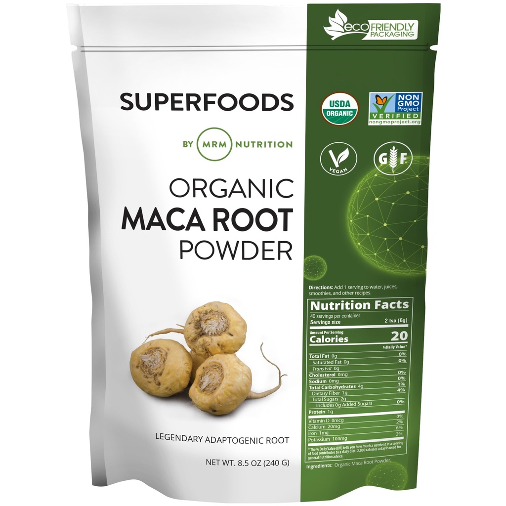 MRM Nutrition Organic Maca Root Powder Medic124; Superfoods Medical 124; Adaptogen Medical 124; Gluten- Free + Vegan Medical 124; 40 Servere
