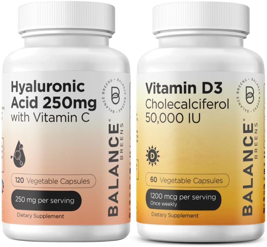 Balancebreens Pure Hyaluronsyre 250 mg med vitamin C 50 mg + vitamin D3 50. 000 IE supplement Combo