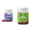 OLLY Constipation Relief 30ct, Energy Gummy 60ct - Rabarber Prunes Amla Berry, B12 CoQ10 Goji Tropical