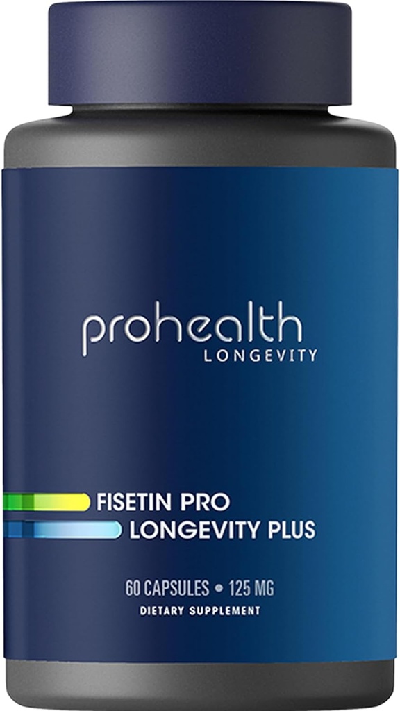 ProHealth Fisetin Supplements- 15X Bedre Absorption fra Polyphenol Blend + MCT Oil. 3. part Testet Pure. USA Fremstillet. Kraftfuld antioxidant + senolytisk. Fiskein Supplement 125mg X 60 Servering