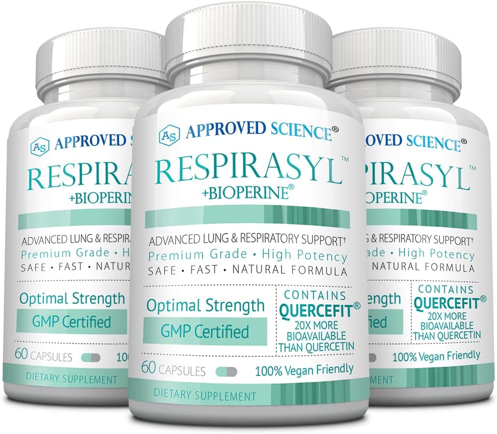 Godkendte Science ® Respirasyl - Lung and Respiratory Support - med Quercefit, Vitamin A, C, D, BioPerine - 3 måneders levering - Made in USA