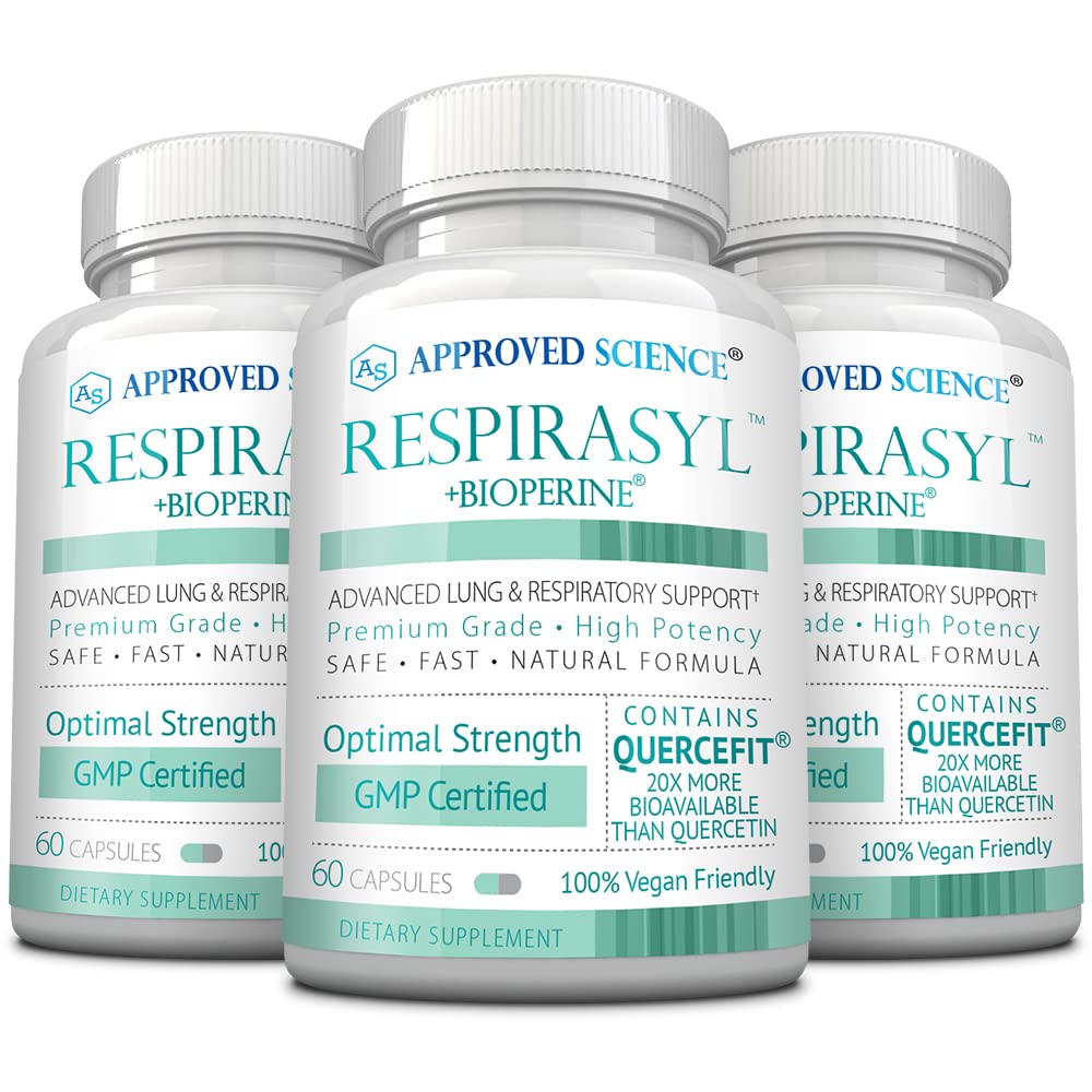 Godkendte Science ® Respirasyl - Lung and Respiratory Support - med Quercefit, Vitamin A, C, D, BioPerine - 3 måneders levering - Made in USA