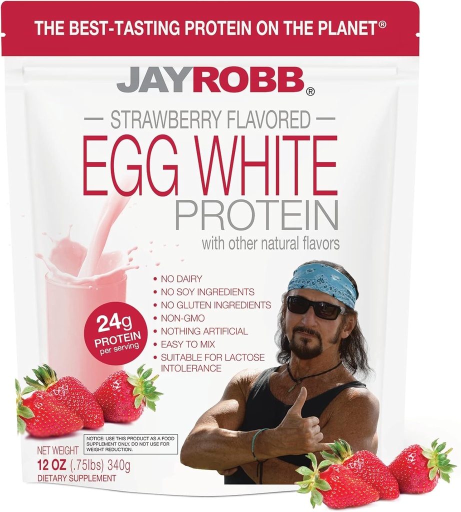 Jay Robb - Egg White Protein Powder, Utrøsteligt lækker, Jordbær, 10 Servere (12 oz)