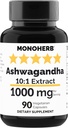 MONOHERB Ashwagandha Extract 1000 mg - 90 Vegetariske kapsler