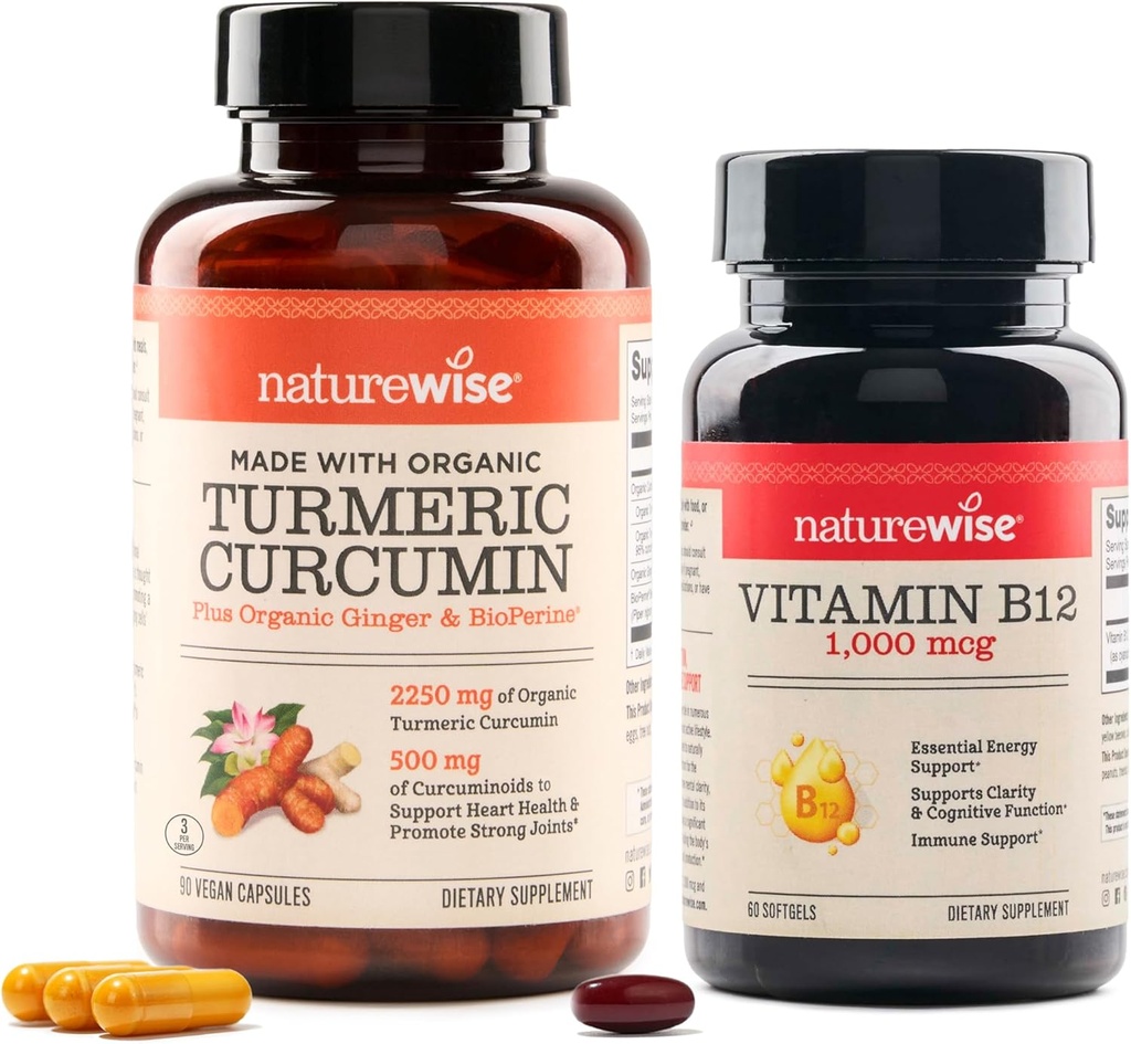 NatureWise Curcumin Gurkemeje 2250mg & vitamin B12 1000mcg Softgels fælles støtte Energiniveau 60 Tæl