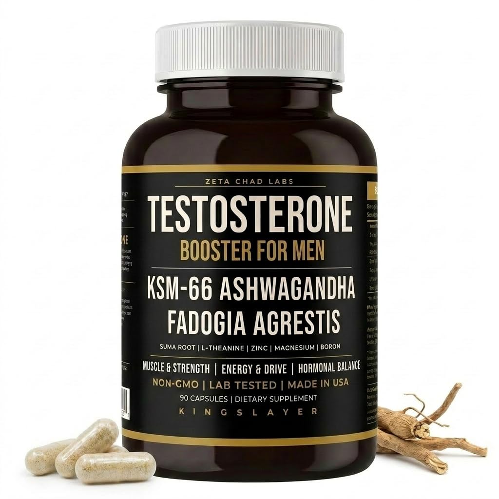 Kingslayer: 7-in-1 Testosteron Booster for mænd w / KSM- 66, Fadogia, Suma Root, L- Theanine, Zink, Boron, Magnesium - Muscle, Energy, Libido & Focus