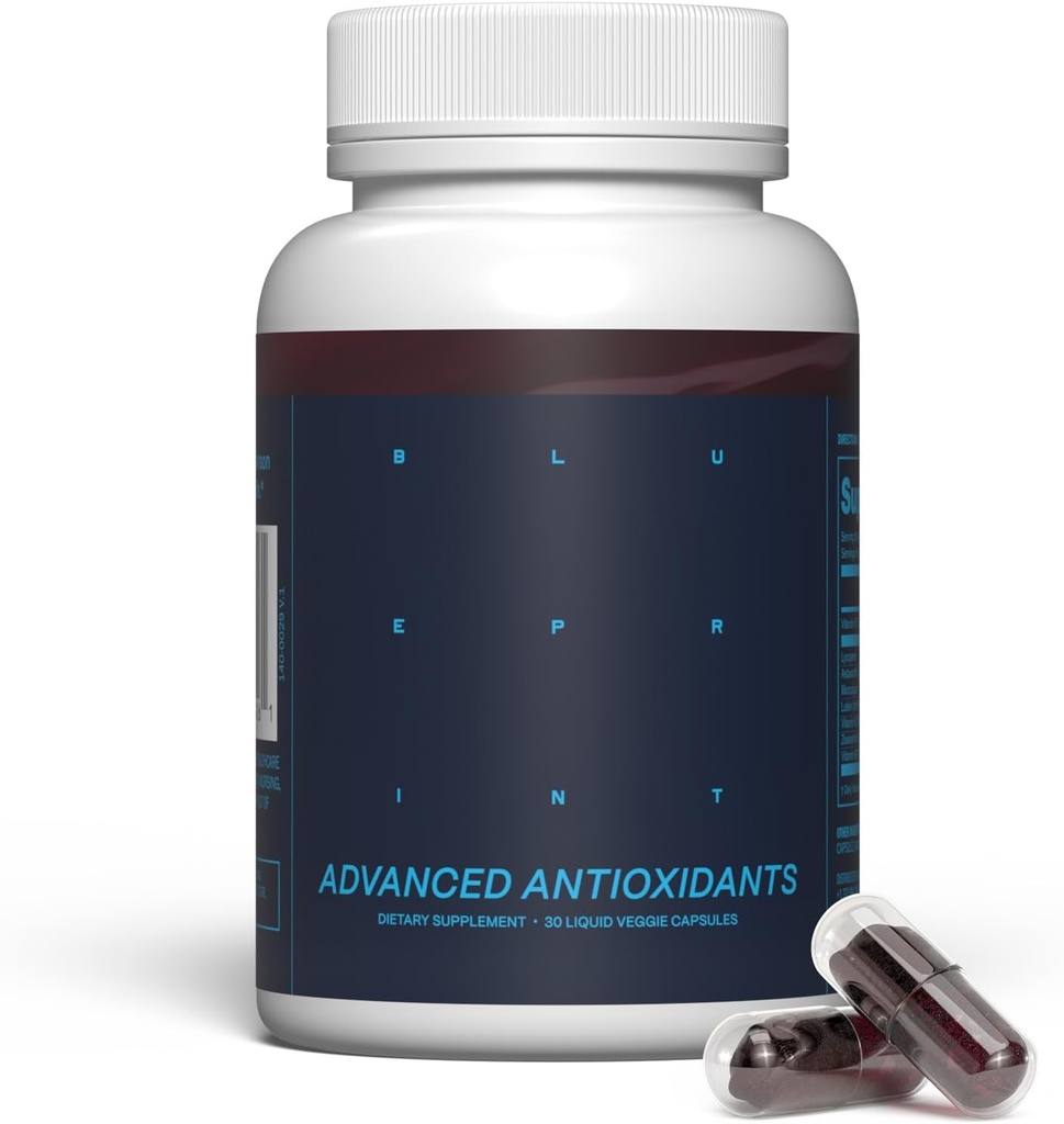 Blueprint Bryan Johnson Advanced Antioxidant Supplement - Lutein, Zeaxanthin, Lycopene, Vitamin K1, K2 - Vegankapsler til Vision, Knogle- og hjertefunktion - Opdateret formel af essentielle bløddele