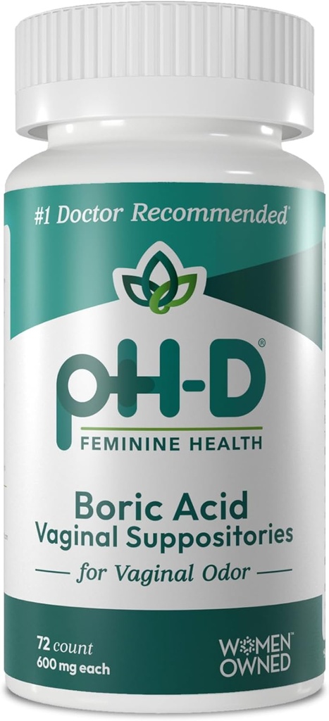 pH-D Feminine Health - 600 mg Boric Acid Suppositories - Woman Owned - for Vaginal Odor Use - 72 count
