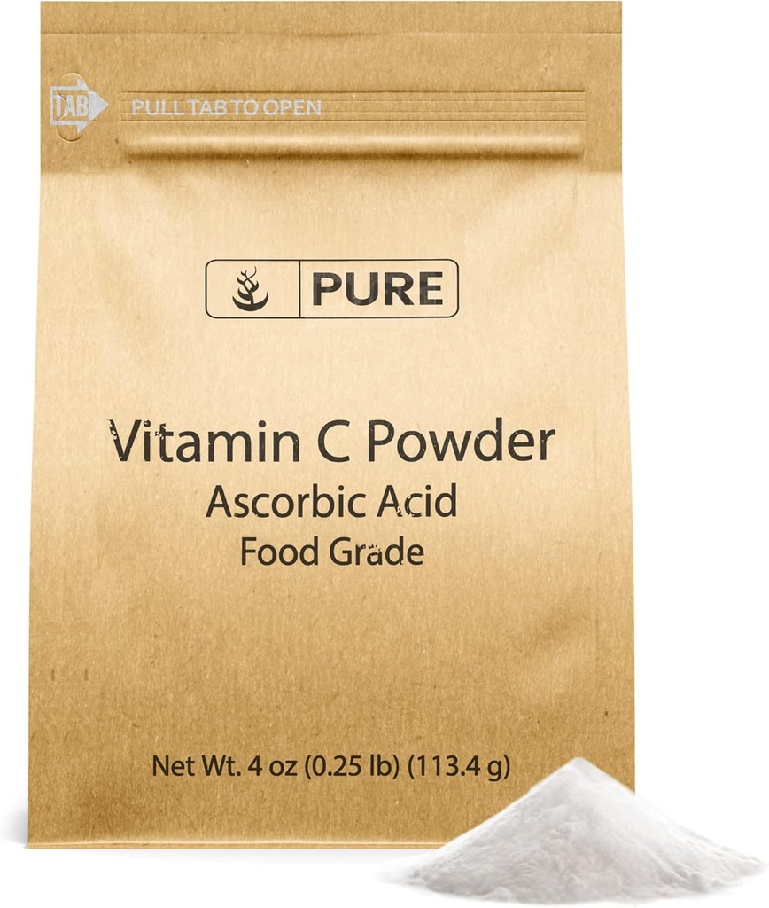 PURE ORIGINALSKE INGREDIENSER C-vitamin Pulver (4 oz) Ascorbinsyre, ikke-GMO, Kosttilskud